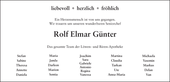 Traueranzeige von Rolf Elmar Günter von FZ