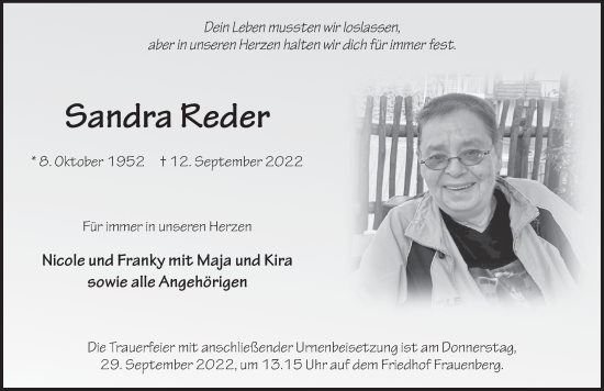 Traueranzeige von Sandra Reder von FZ