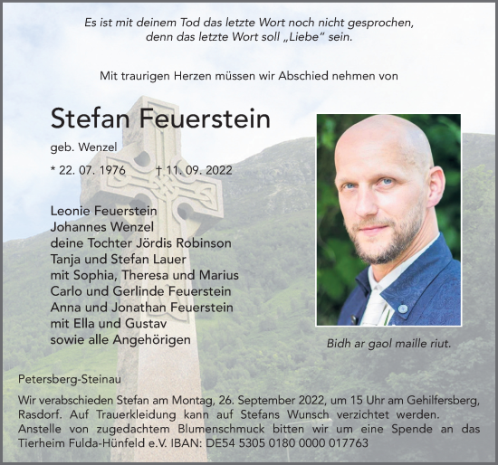 Traueranzeige von Stefan Feuerstein von FZ