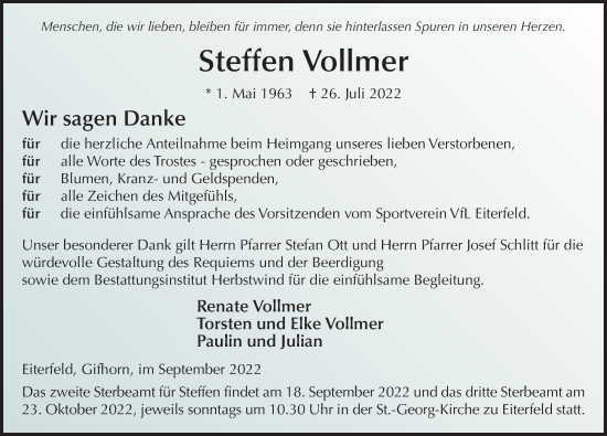 Traueranzeige von Steffen Vollmer von FZ