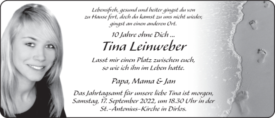 Traueranzeige von Tina Leinweber von FZ