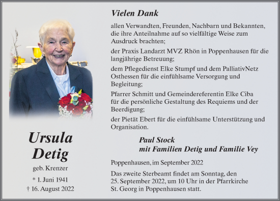 Traueranzeige von Ursula Detig von FZ