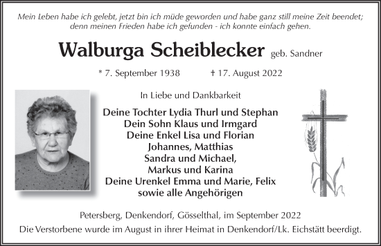 Traueranzeige von Walburga Scheiblecker von FZ