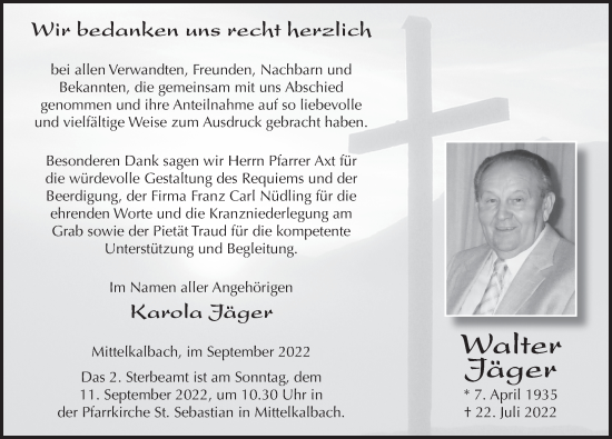 Traueranzeige von Walter Jäger von FZ