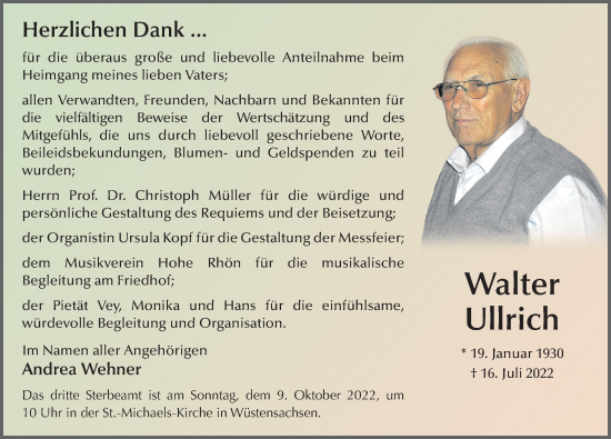 Traueranzeige von Walter Ullrich von FZ