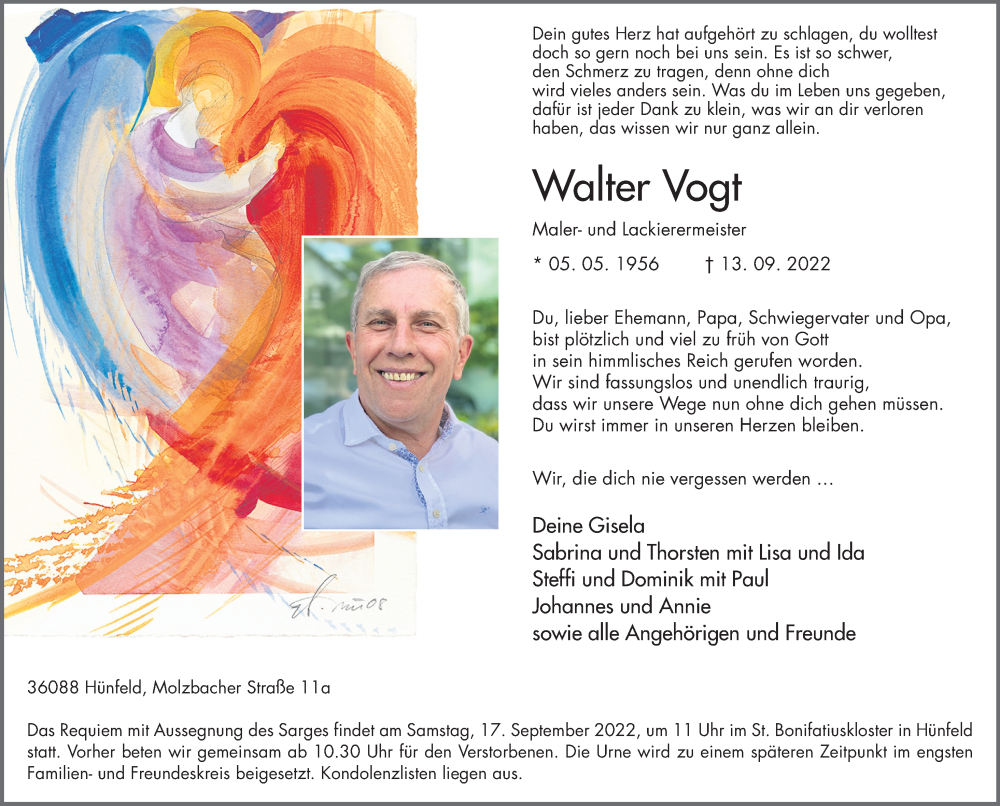  Traueranzeige für Walter Vogt vom 16.09.2022 aus FZ
