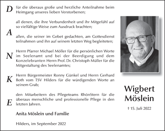 Traueranzeige von Wigbert Möslein von FZ