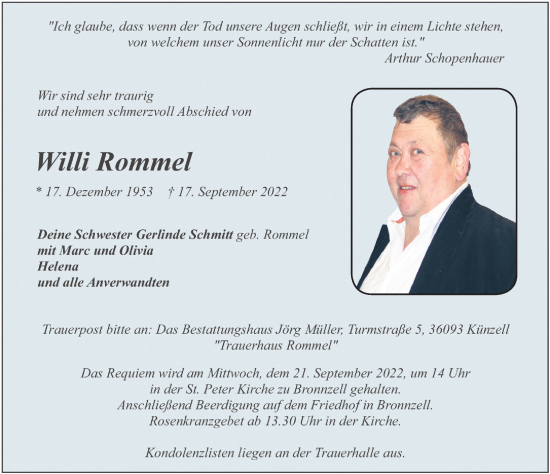 Traueranzeige von Willi Rommel von FZ