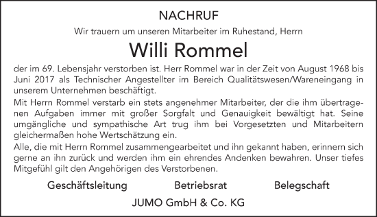 Traueranzeige von Willi Rommel von FZ