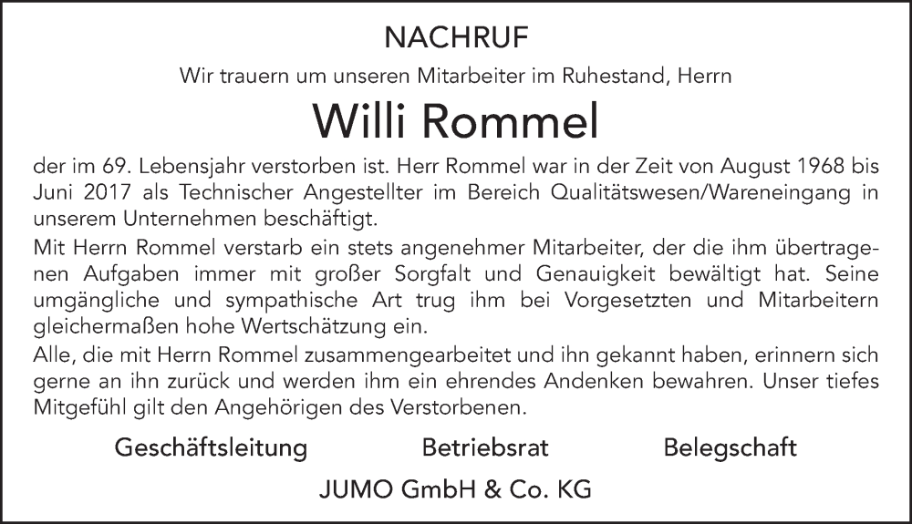  Traueranzeige für Willi Rommel vom 20.09.2022 aus FZ