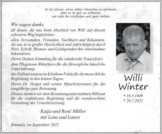 Traueranzeige von Willi Winter von FZ