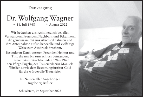 Traueranzeige von Wolfgang Wagner von FZ