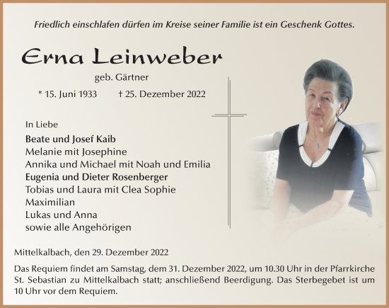 Traueranzeige von Erna Leinweber von FZ