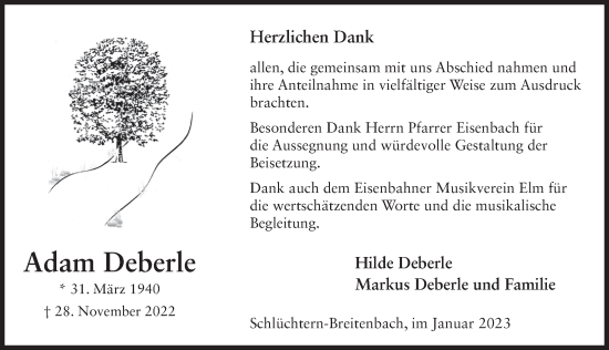 Traueranzeige von Adam Deberle von FZ