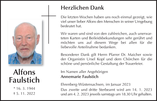 Traueranzeige von Alfons Faulstich von FZ