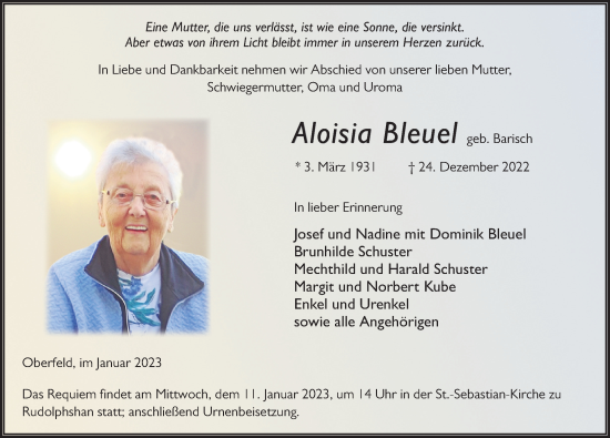 Traueranzeige von Aloisia Bleuel von FZ