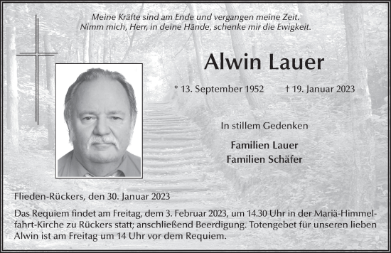 Traueranzeige von Alwin Lauer von FZ