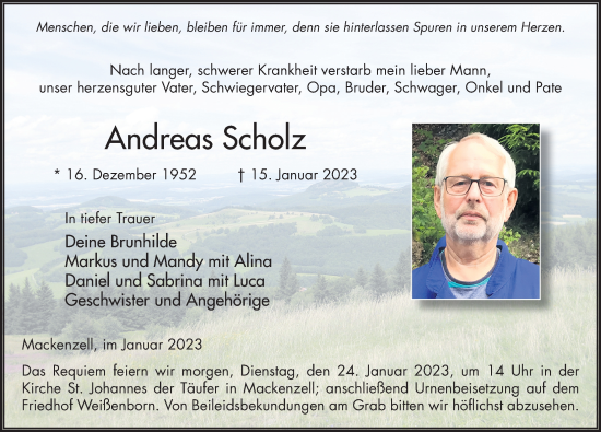 Traueranzeige von Andreas Scholz von FZ