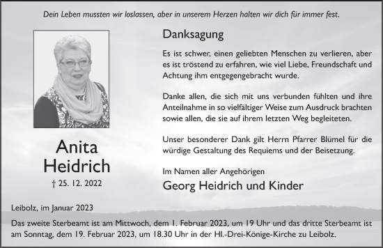 Traueranzeige von Anita Heidrich von FZ