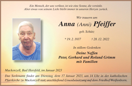 Traueranzeige von Anna Pfeiffer von FZ