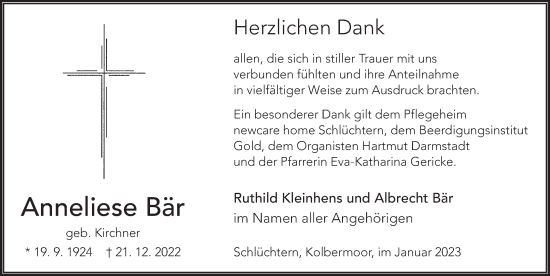 Traueranzeige von Anneliese Bär von FZ