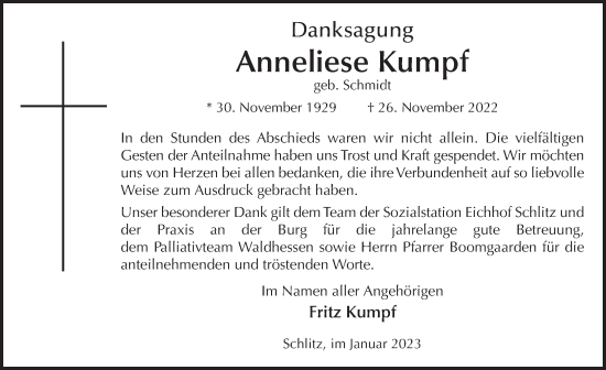 Traueranzeige von Anneliese Kumpf von FZ