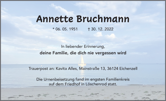 Traueranzeige von Annette Bruchmann von FZ