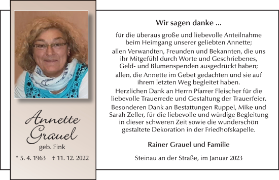 Traueranzeige von Annette Grauel von FZ
