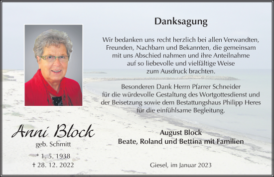 Traueranzeige von Anni Block von FZ