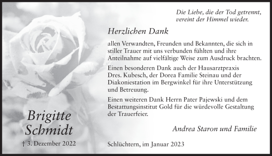 Traueranzeige von Brigitte Schmidt von FZ