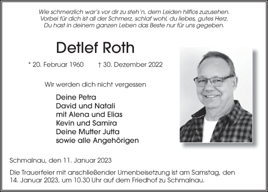 Traueranzeige von Detlef Roth von FZ