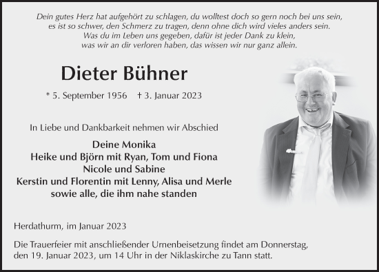 Traueranzeige von Dieter Bühner von FZ