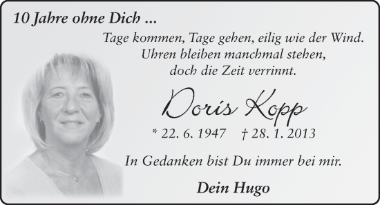 Traueranzeige von Doris Kopp von FZ