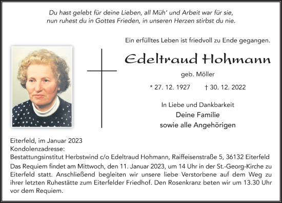 Traueranzeige von Edeltraud Hohmann von FZ
