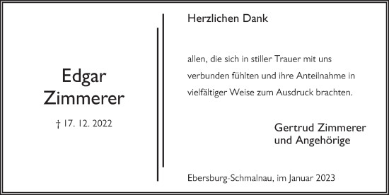 Traueranzeige von Edgar Zimmerer von FZ
