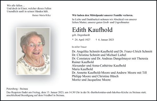 Traueranzeige von Edith Kaufhold von FZ