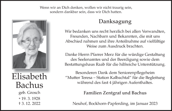 Traueranzeige von Elisabeth Bachus von FZ