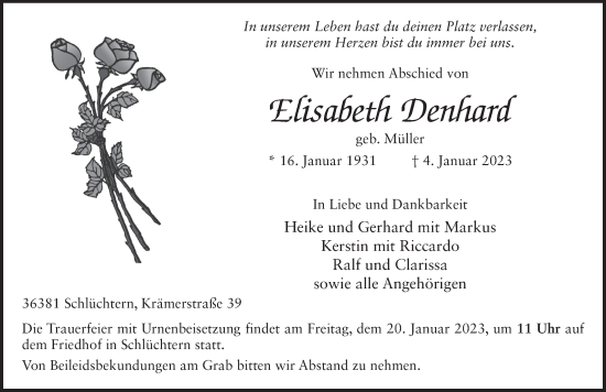 Traueranzeige von Elisabeth Denhard von FZ