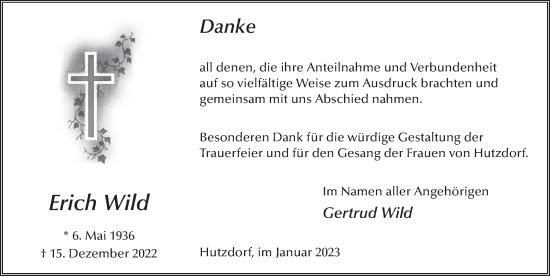 Traueranzeige von Erich Wild von FZ