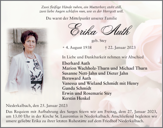 Traueranzeige von Erika Auth von FZ