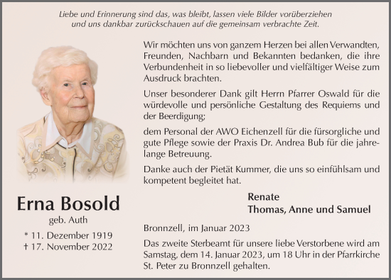 Traueranzeige von Erna Bosold von FZ