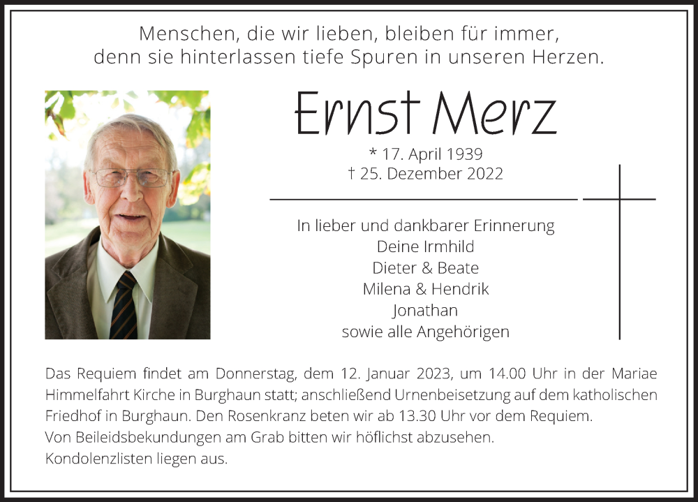  Traueranzeige für Ernst Merz vom 09.01.2023 aus FZ