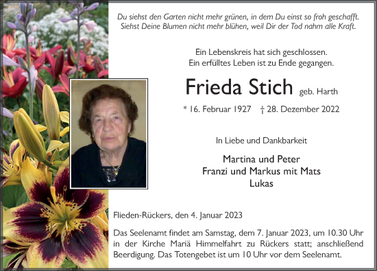 Traueranzeige von Frieda Stich von FZ