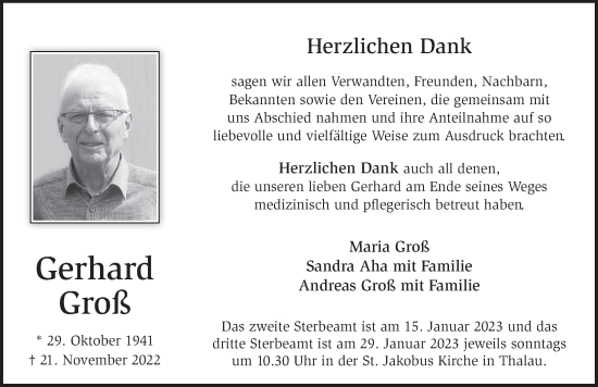 Traueranzeige von Gerhard Groß von FZ