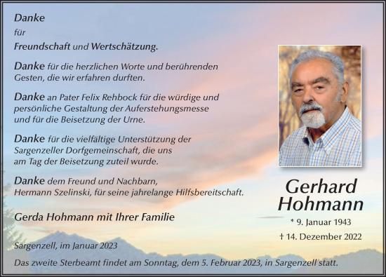 Traueranzeige von Gerhard Hohmann von FZ