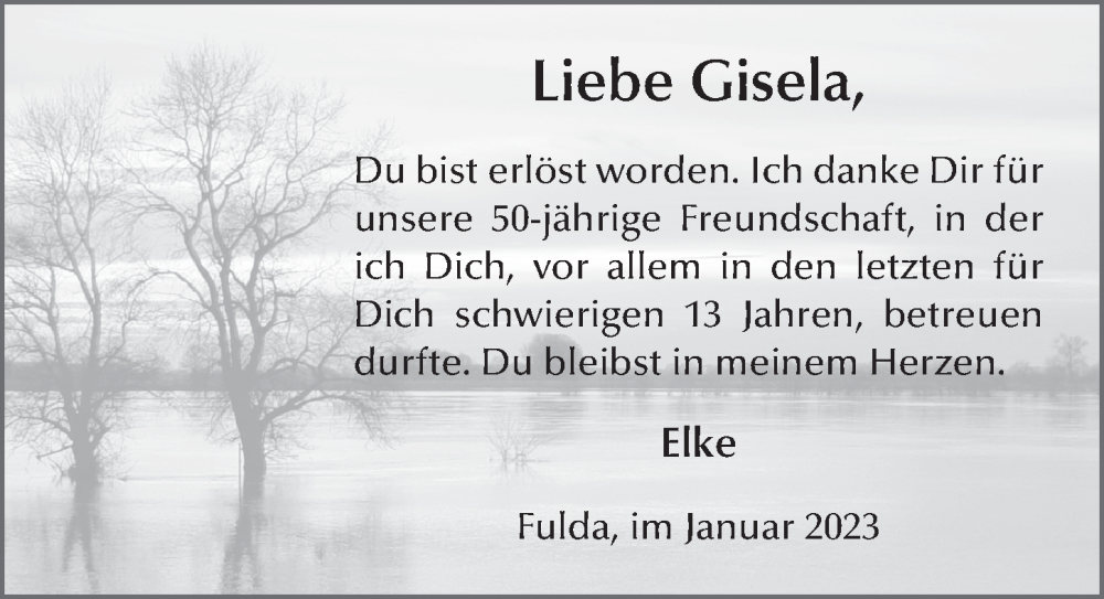  Traueranzeige für Gisela Aha vom 28.01.2023 aus FZ