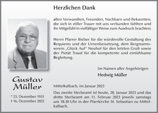 Traueranzeige von Gustav Müller von FZ