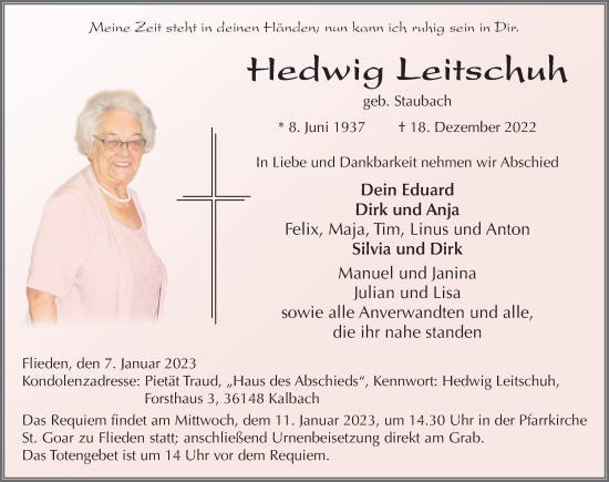 Traueranzeige von Hedwig Leitschuh von FZ