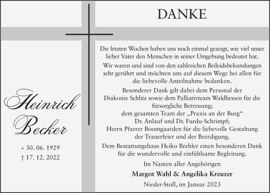 Traueranzeige von Heinrich Becker von FZ
