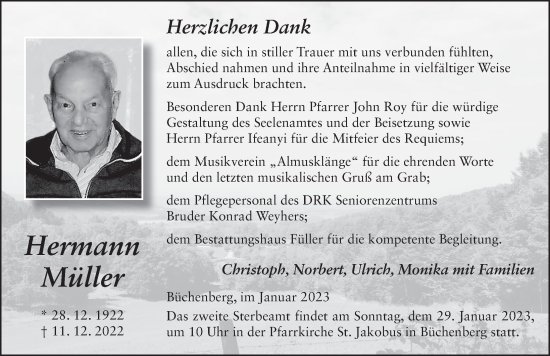 Traueranzeige von Hermann Müller von FZ